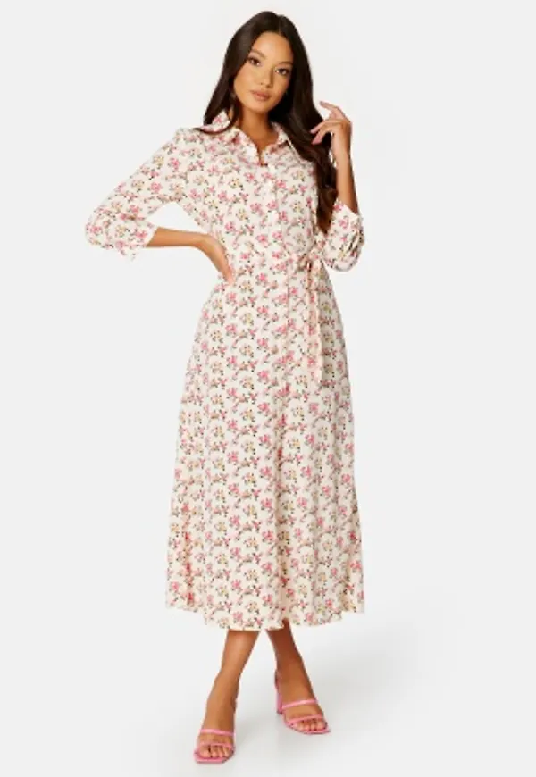 Pieces April New 3/4 Ankle Dress Cloud Dancer AOP:Flo L