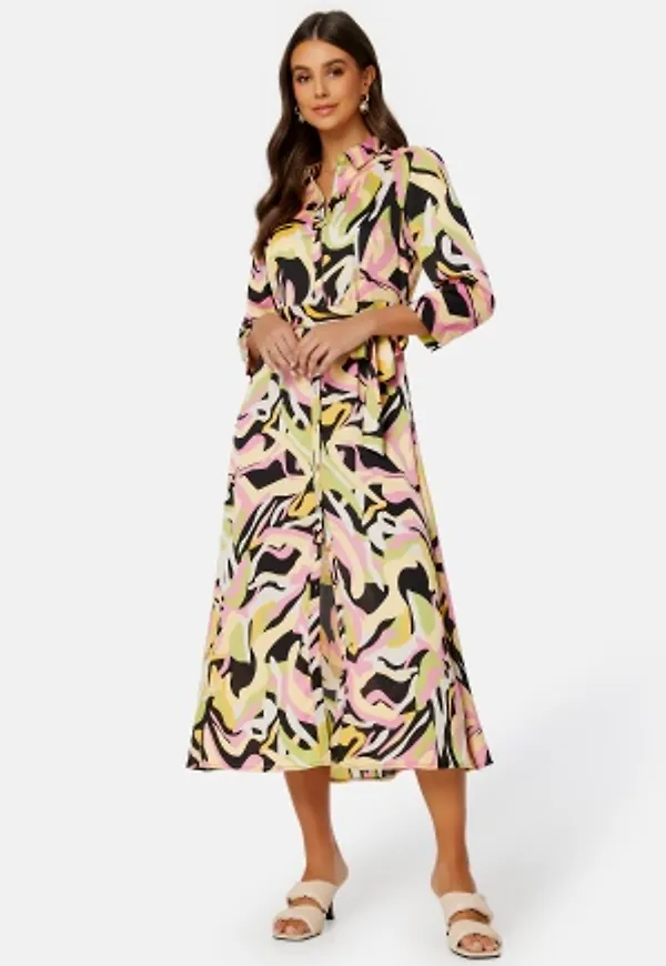 Pieces Barry April 3/4 Midi Dress Flax AOP:Graphic S