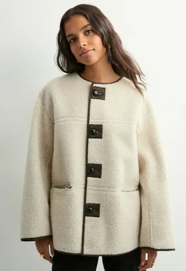 Pieces - Beige - Pcjulie Reversible Teddy Brushed Jacket