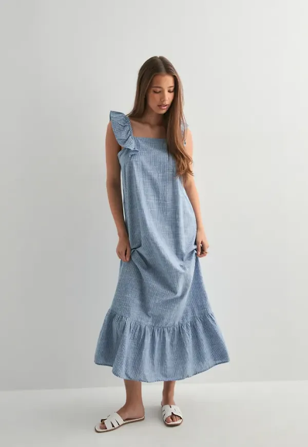 Pieces - Blå - Pcapia Sl Square Neck Ankle Dress M