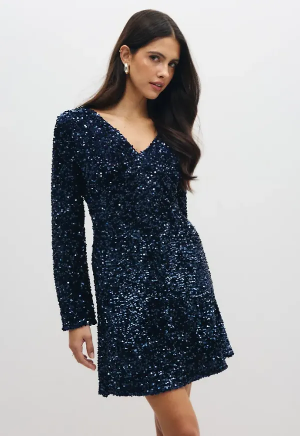 Pieces - Blå - Pckammy Ls V-Neck New Dress Jrs Bc