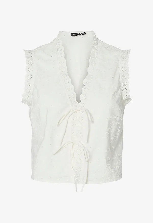 pieces - Blus Pctalia SL Tie Top Wvn - Vit