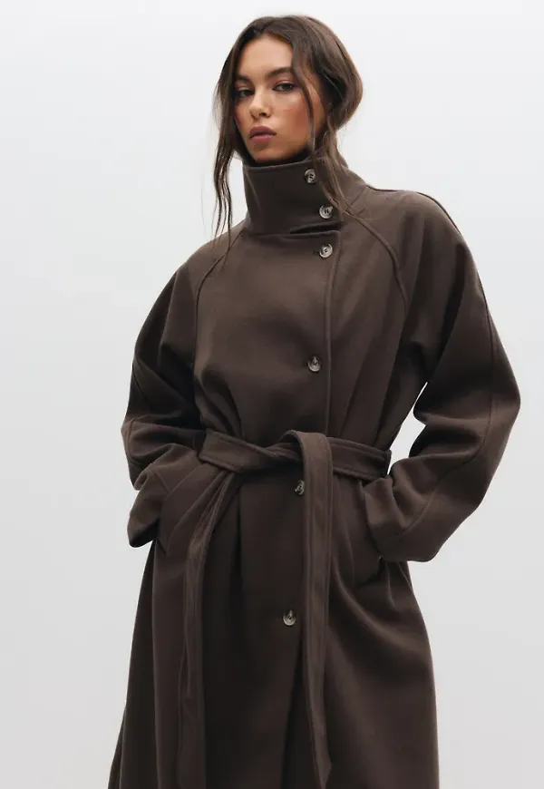Pieces - Brun - Pcanneline Long Coat W. Belt Bc