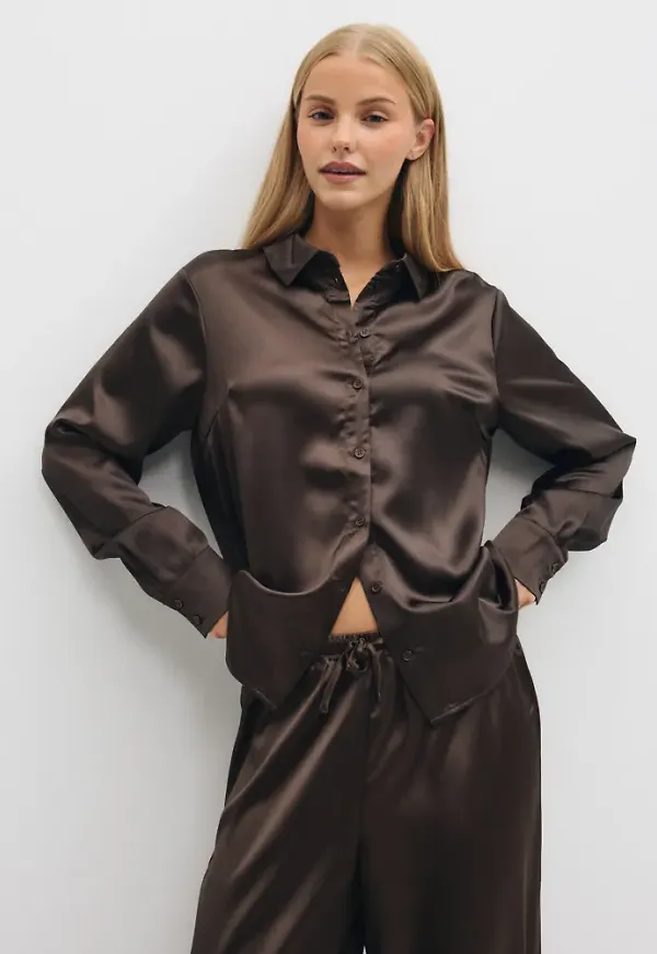 Pieces - Brun - Pcevy Ls Shirt Wvn Bc