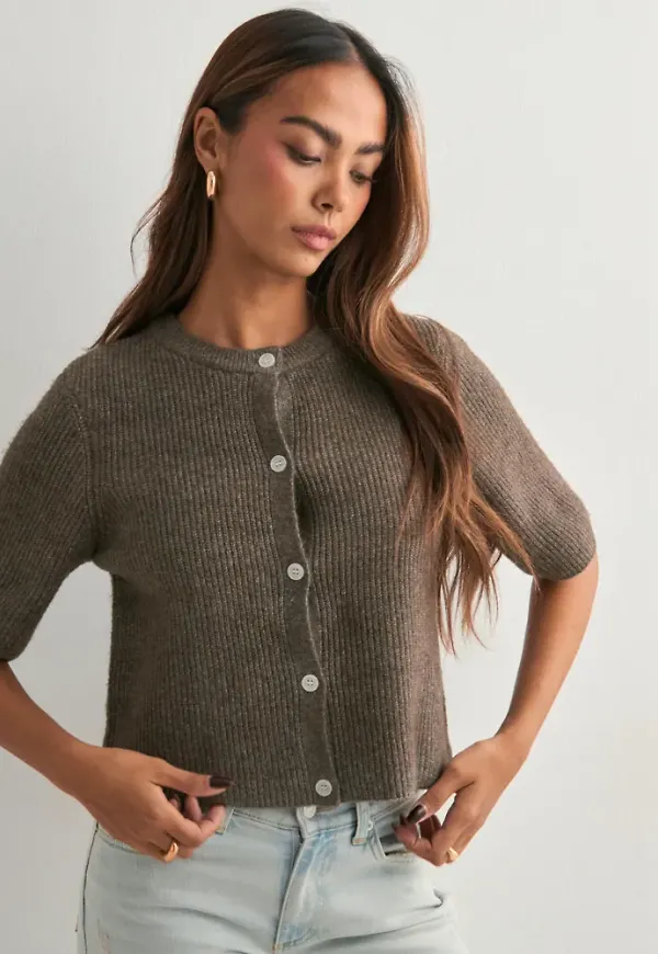 Pieces - Brun - Pcsilly Ss O-Neck Knit Cardigan Noo