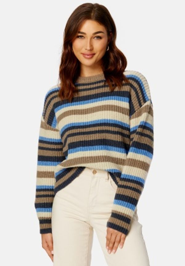 Pieces Califa LS O-Neck Knit Ombre Blue Stripes:G XL