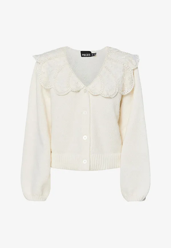 pieces - Cardigan pcAbby LS Lace Collar - Vit