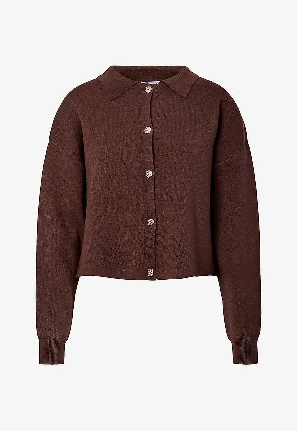 pieces - Cardigan pcJassy LS Polo Knit - Brun