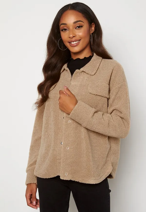 Pieces Carmello Teddy Jacket Silver Mink XL