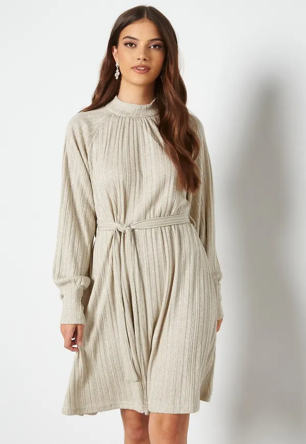 Pieces Dalilah LS Belt Dress Fog S