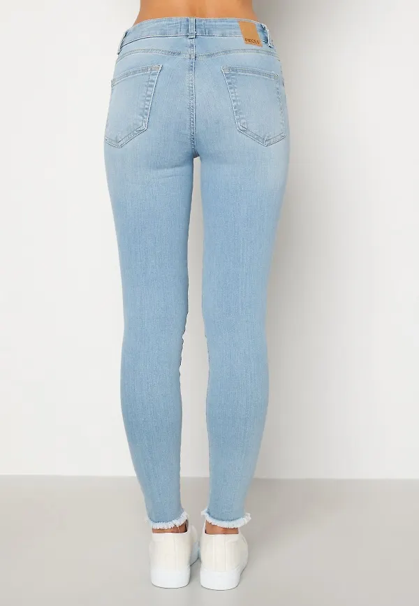 Pieces Delly Skinny MW Raw Light Blue Denim L