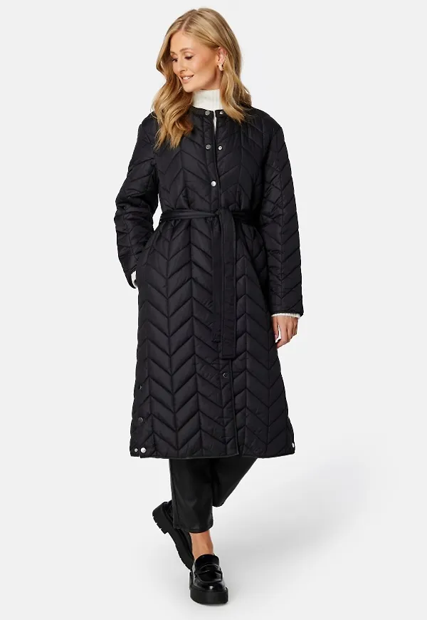 Pieces Fawn Long Quilted Jacket Black L