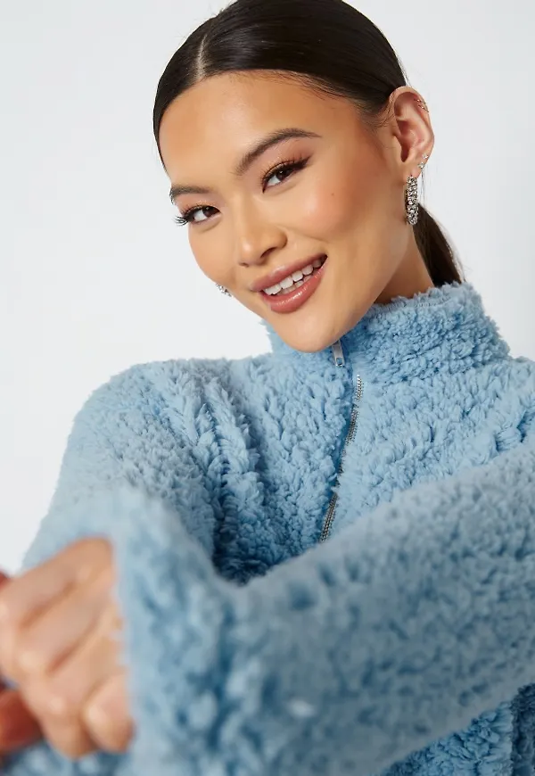 Pieces Ferna LS Cropped Teddy Sweat Chambray Blue L