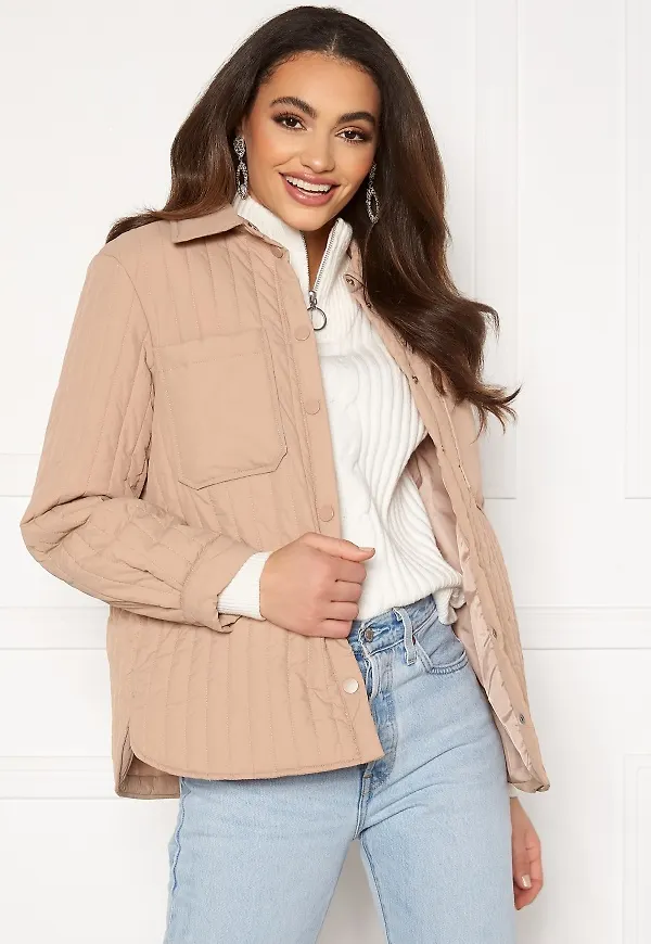 Pieces Gretzel Quilted Overshirt Warm Taupe S