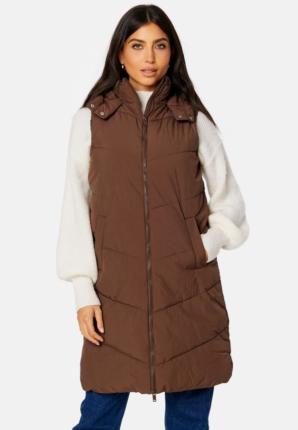 Pieces Jamilla Long Puffer Vest Chicory Coffee L
