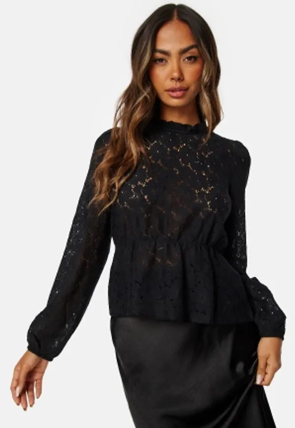 Pieces Janessa LS Lace Top Black M