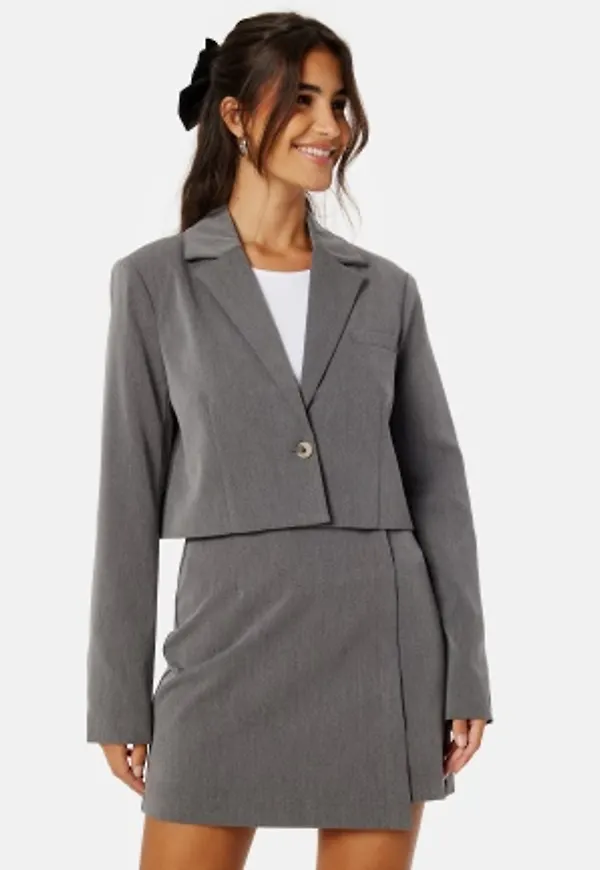 Pieces Jeremy Cropped Blazer Grey Melange XS