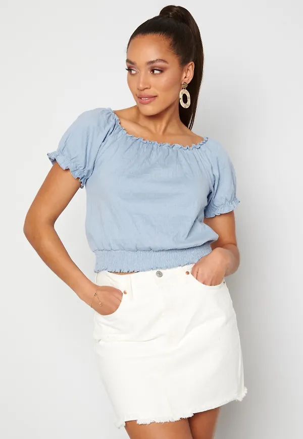 Pieces Leaf Ss Cropped Smock Top Kentucky Blue M