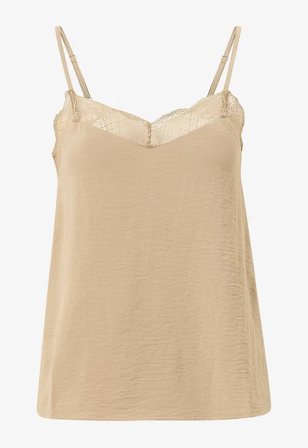 pieces - Linne pcTiffany Strap Lace Top - Brun