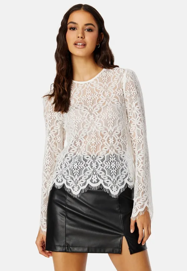 Pieces Nella LS Lace Top Cloud Dancer M