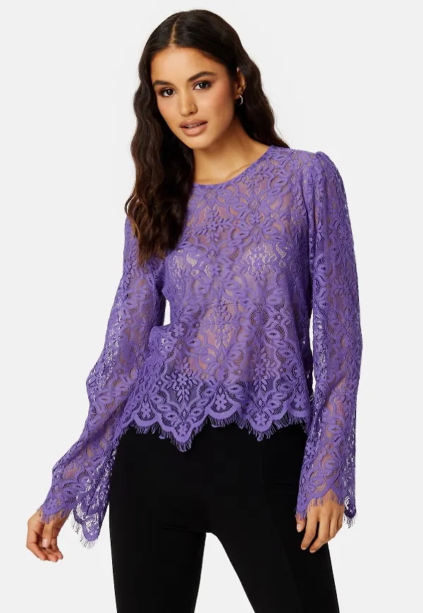 Pieces Nella LS Lace Top Ultra Violet M