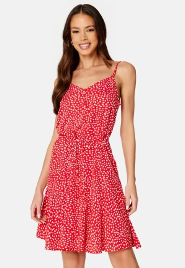 Pieces Nya Slip Button Dress Poppy Red AOP:Dot S