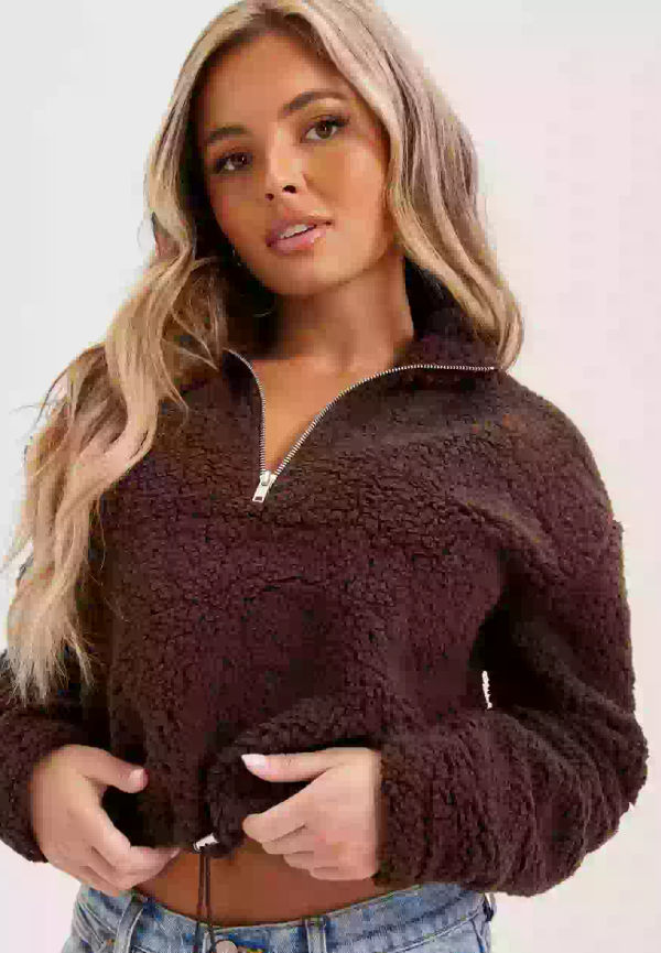 Pieces Pcferna Ls Cropped Teddy Sweat Bc Tröjor med dragkedja Chicory Coffee