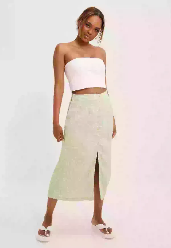 Pieces Pcliroa Hw Midi Skirt D2D Midikjolar Swamp White Flowers
