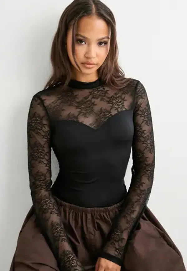 Pieces - - Pcmilly Ls Lace Bodystocking Noos
