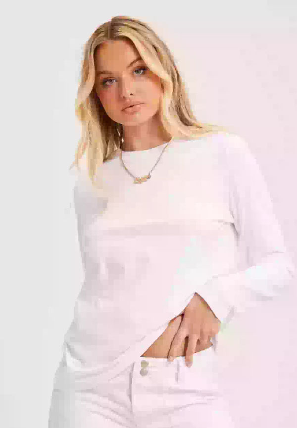 Pieces Pcria Ls Solid Tee Noos Bc Långärmade toppar Bright White