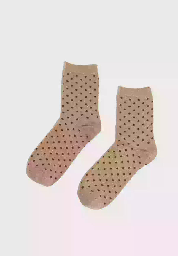 Pieces Pcsebby Glitter Long 1-Pack Pattern Medelhöga strumpor Irish Cream Small Dots In Chicory Coffee