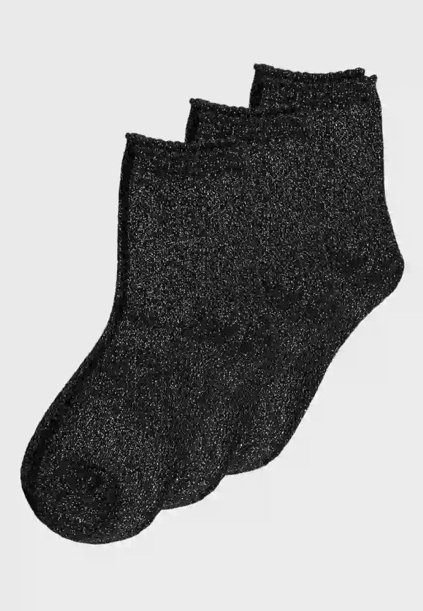 Pieces Pcsebby Glitter Long 3-Pack Socks N Flerpack strumpor Black 3 Pack Blc-Silver