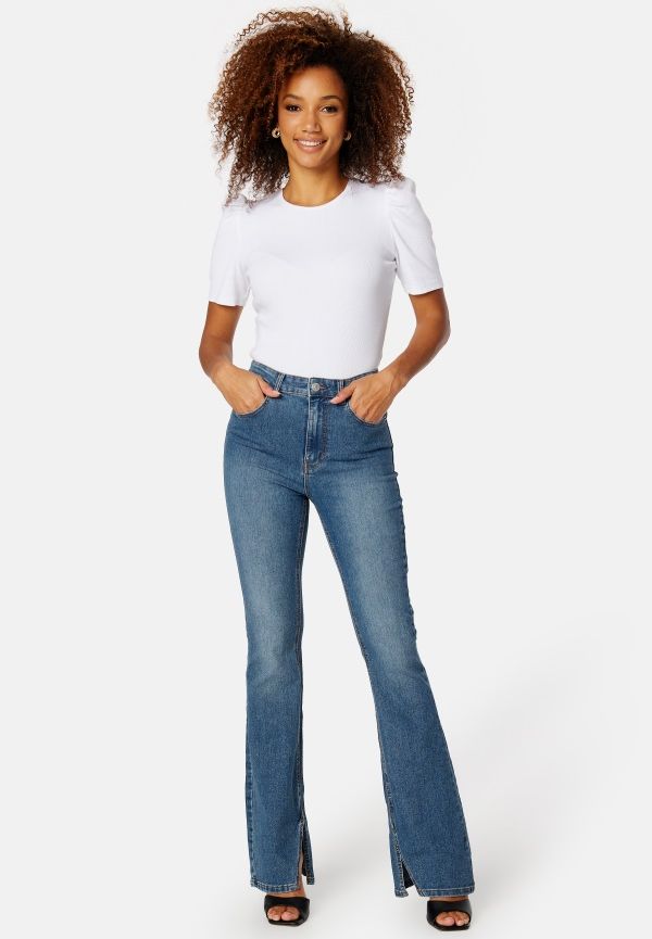 Pieces Peggy HW Flared Slit Jeans Medium Blue Denim L