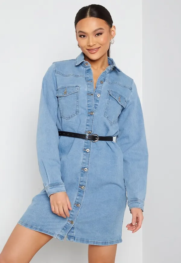 Pieces Perry L/S Denim Dress Light Blue Denim S