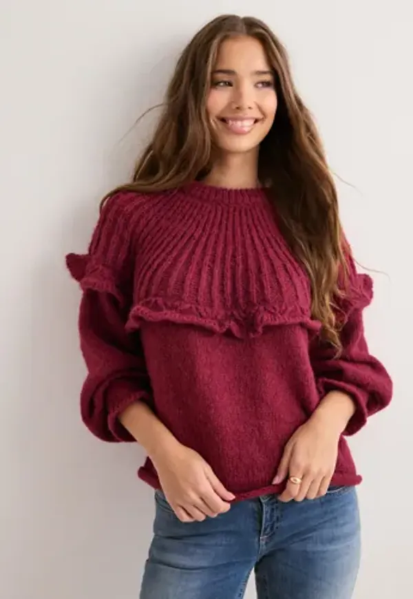 Pieces - Röd - Pcsikka Ls Oneck Knit Bc