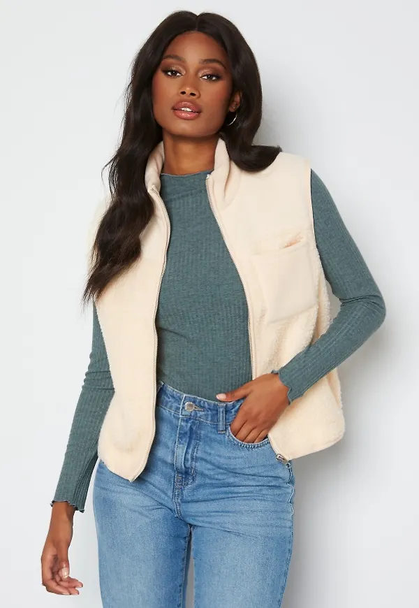 Pieces Sadie Teddy Vest Whitecap Gray M