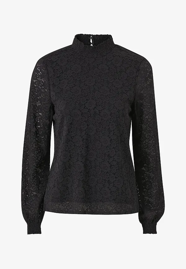 pieces - Spetstopp pcFauna LS Lace Top - Svart