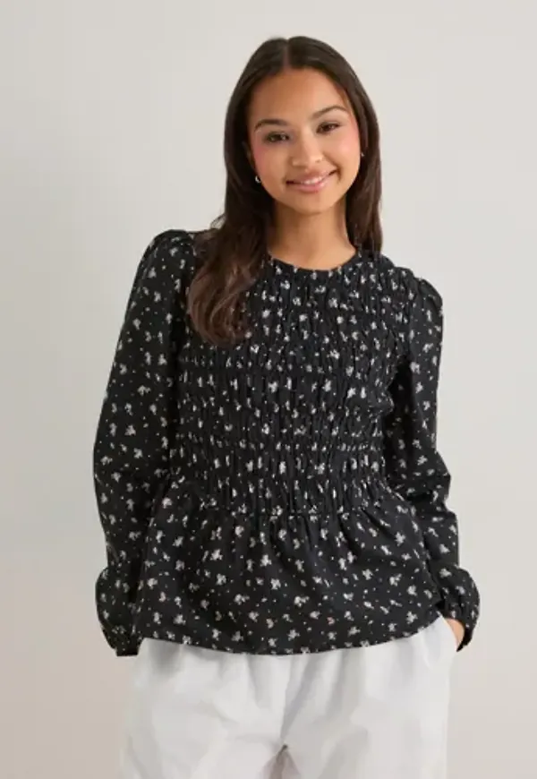 Pieces - Svart - Pcbannie Ls Smock Top Wvn