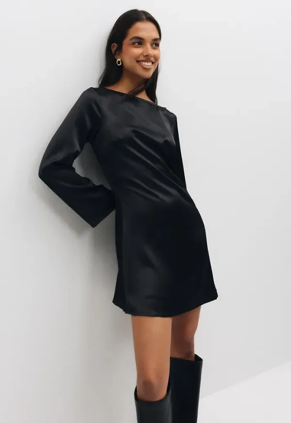 Pieces - Svart - Pcevy Ls Short Dress Wvn Bc