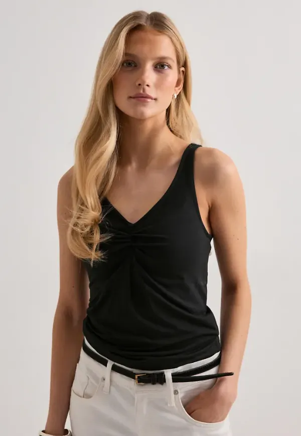Pieces - Svart - Pcmaliva Sl V-Neck Top Jrs Noos Bc