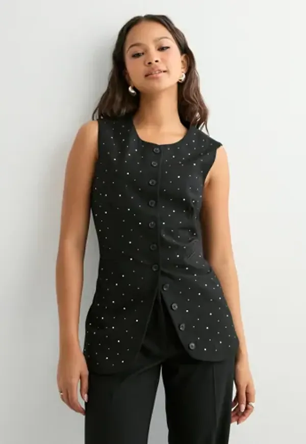 Pieces - Svart - Pcmichelle Rhinestone Waistcoat
