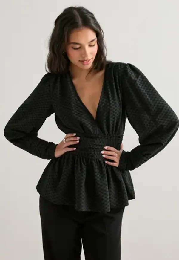 Pieces - Svart - Pcmonika Ls Flounce Top Wvn D2D