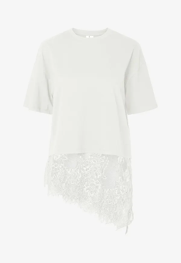 pieces - T-shirt pcMave SS Lace - Vit