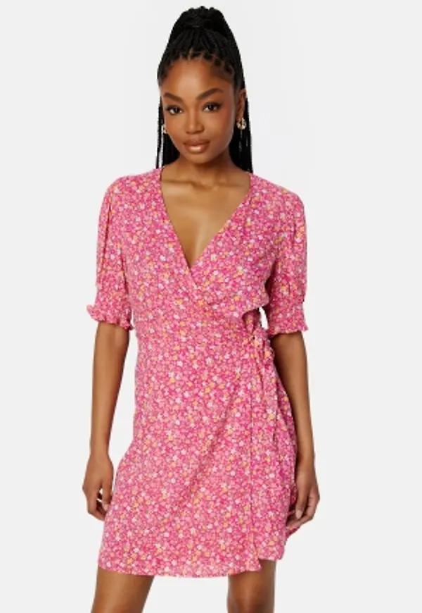 Pieces Tala 2/4 Wrap Dress Beetroot Purple AOP: L