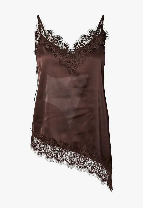 pieces - Topp pcNomi Strap Satin Lace - Brun