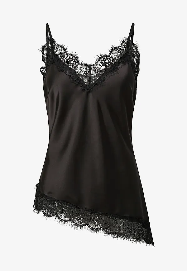 pieces - Topp pcNomi Strap Satin Lace - Svart