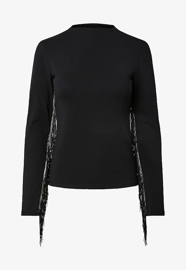 pieces - Topp Pcollie Ls O-Neck Frills Top Jrs D2 - Svart