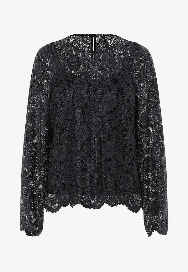 pieces - Topp pcOlline LS Lace - Svart