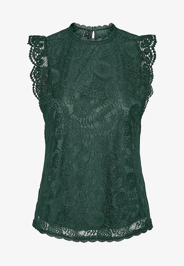 pieces - Topp pcOlline SL Lace Top - Grön