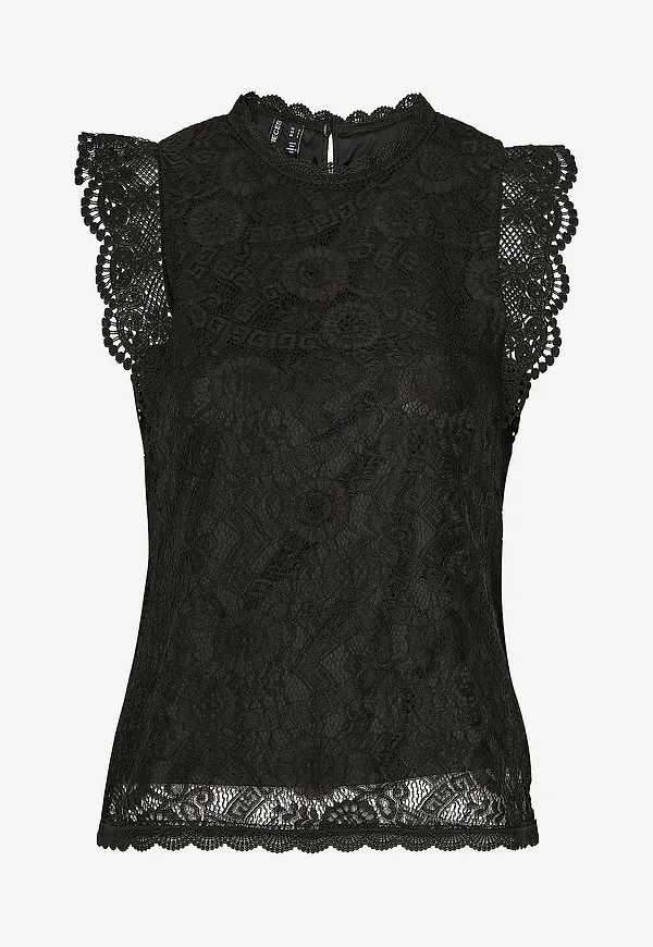 pieces - Topp pcOlline SL Lace Top - Svart